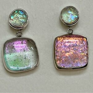 Artisan-made Sterling Silver and Glass  Iridescent Earrings